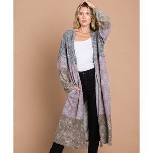 NWOT Gray Purple Mineral Washed Color Block Long Line Cardigan Sizes 1X-3X